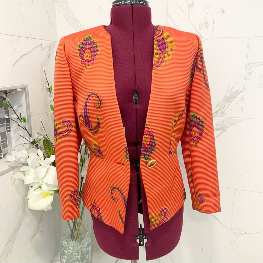 Villa Seta Jacket Blazer Orange Print S - Picture 8 of 11